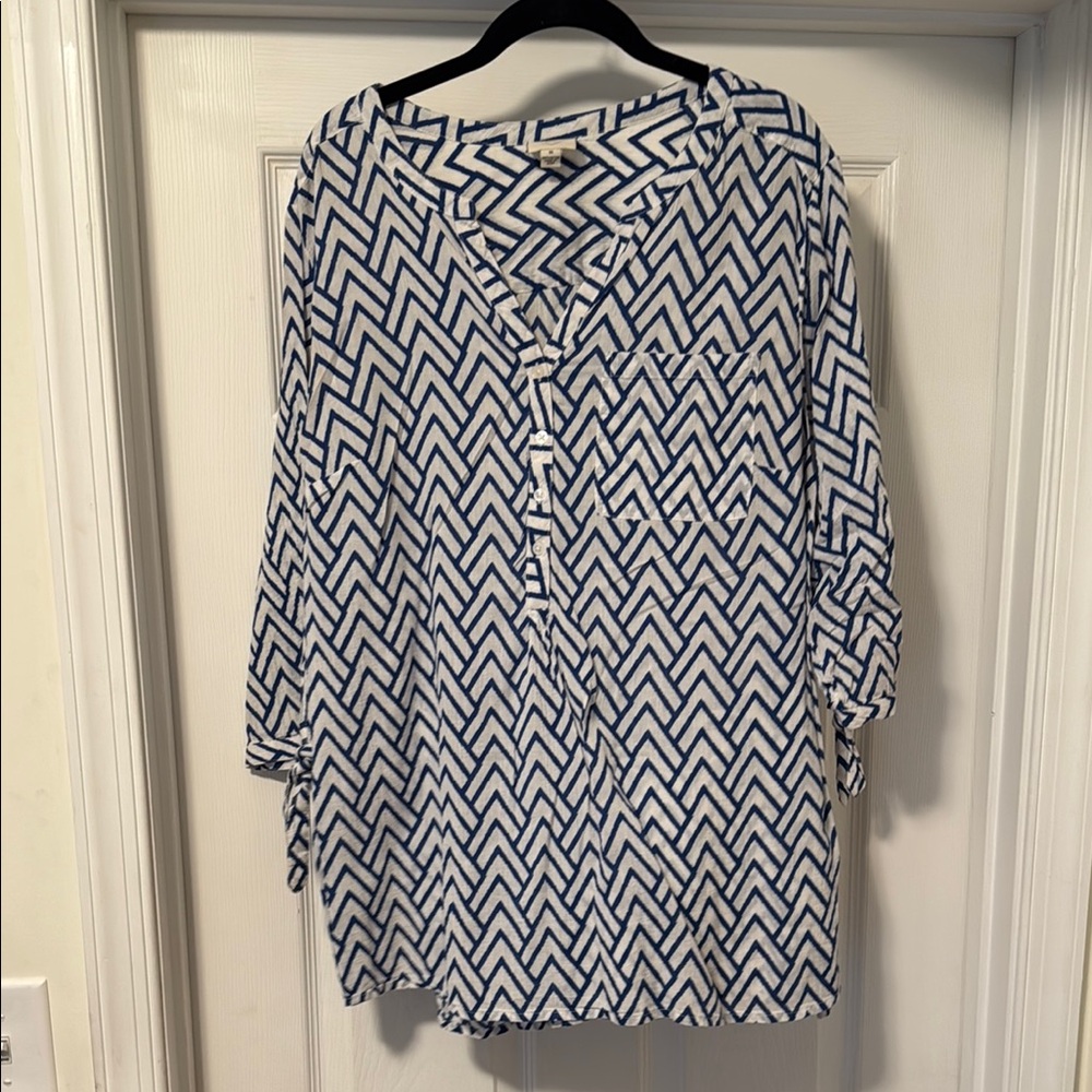 Blue and White Chevron Women's Top